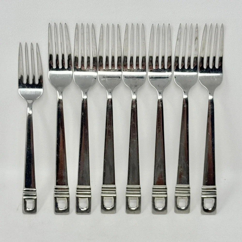 Farberware Lorena Pierced 7 Dinner Forks + 1 Salad Fork Stainless Flatware 8 Pcs